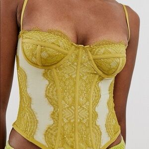 Urban Outfitters Out From Under Modern Love Lace Corset Chartreuse